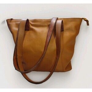 Large Genuine Leather Pebbled Tote Bag With Organizer Camel